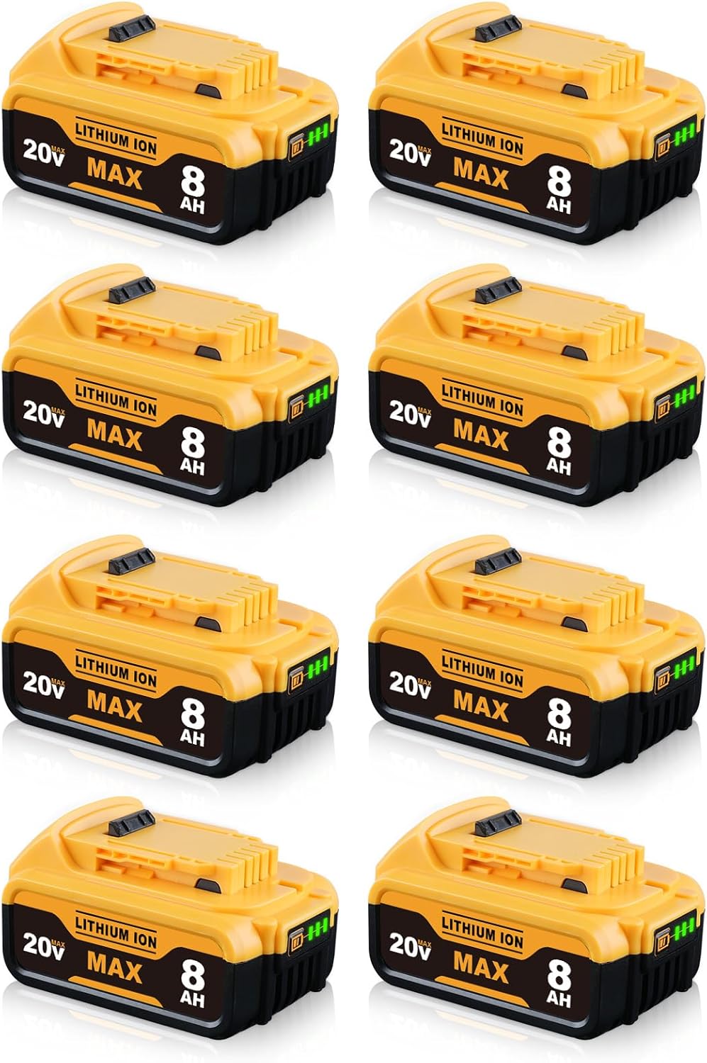 8Pack DCB200 8.0Ah Battery Replacement for Dewalt 20V Battery Lithium ion Compatible with Dewalt 20V Cordless Power Tools DCB200 DCB201 DCB203 DCB206 DCB207 Battery