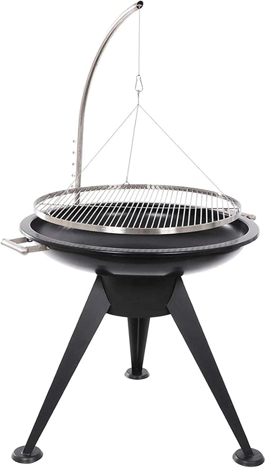 Patio Charcoal Tripod Hanging Grill, Camping Fire Pit, Portable Outdoor Height-Adjustable Tripod Heater for Campfire Cooking,60×60×130cm