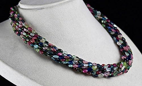 10 Line Natural Multi Color Tourmaline Long Beads Necklace 20 INCHES 8 MM to 5 MM