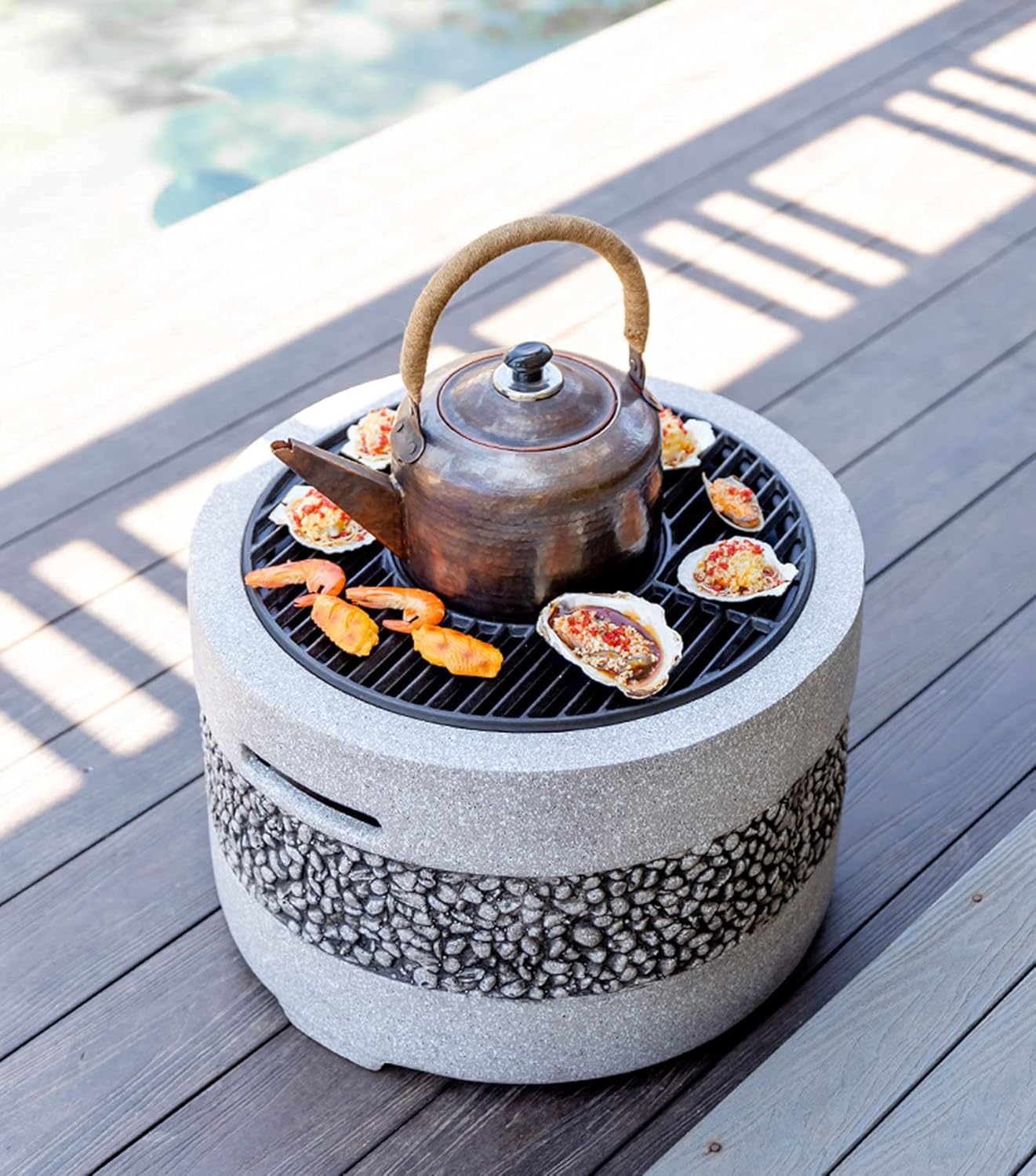 Barbecue Pit Poker,Outdoor Barbecue Table, Charcoal Heater, Antique Stone Effect Fire Pit Fire Pit Steel, Brazier (Black)