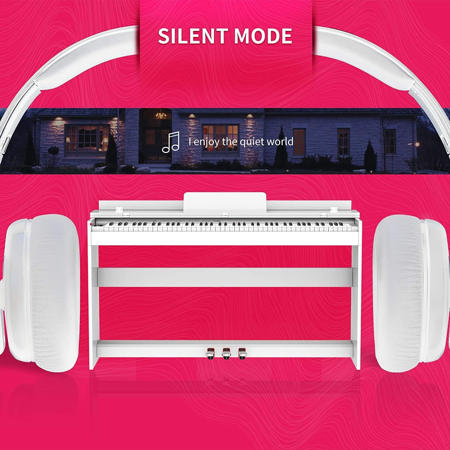 88-Key Weighted Digital Piano, Electric Upright Piano with 3-Pedal Unit Board, LCD Screen, Multi-Functional Full Size Keyboard and Power Adapter for Beginner/Adult (White(without Piano Bench))