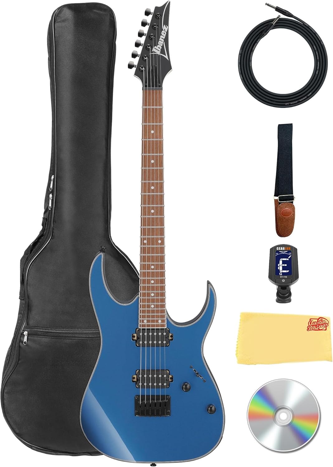 Ibanez RG421EX Standard Series Electric Guitar - Prussian Blue Metallic Bundle with Gig Bag, Tuner, Cable, Strap, Austin Bazaar Instructional DVD, and Polishing Cloth