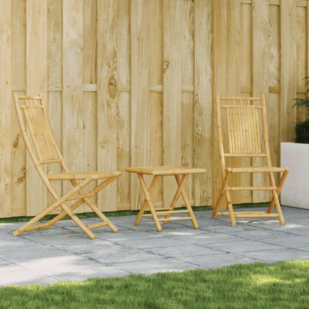 3 Piece Bistro Set Bamboo,Outdoor Bistro Set Foldable Bamboo Chairs and Table for Patio, Backyard, Balcony Furniture Sets for Patio, Lawn & Garden