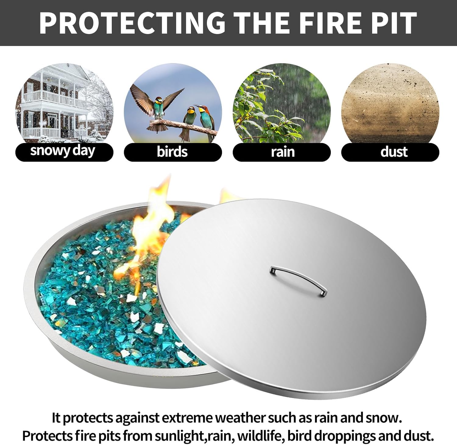 RYFT Fire Pit Lid Round, 34'' Fire Pit Lid, 304 Stainless Steel Fire Pit Cover, Fits 30