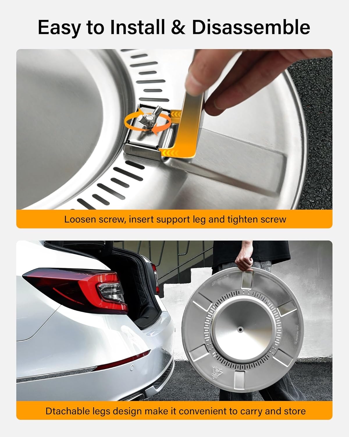 Heat Deflector for Solo Stove Bonfire: Portable 304 Stainless Steel Bonfire Heat Deflector - Fire Pit Heat Diffuser for Solo Stove Accessories Easy to Install & Remove Detachable Legs - 24.5 x 12 in