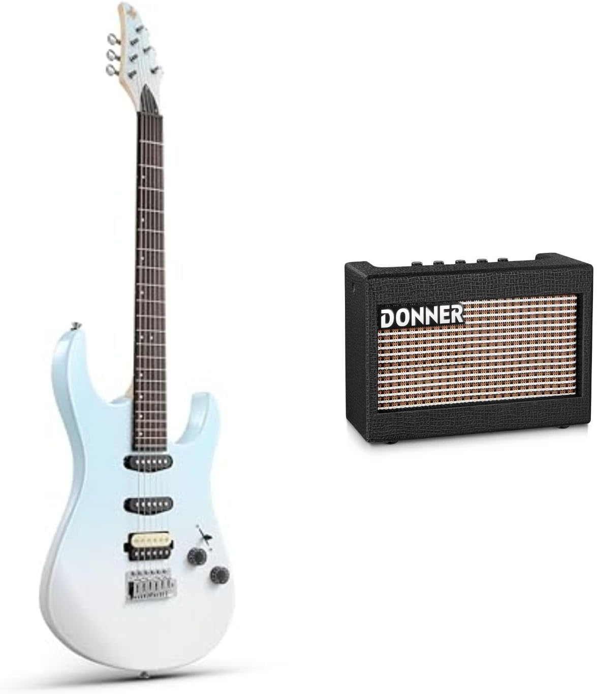 Donner DMT-66 39 Inch Full Size Electric Guitar for Beginner Starter Kit with Bag, Gradient Blue and Mini Electric Amp