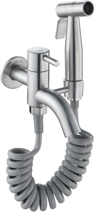 GALSOR Stainless Steel Bidet Set, Mop Pool Faucet, Handheld Bidet Faucet Toilet Shattaf Sprayer with 1.5m PVC Shower Hose & Base,Style a (Color : Style a)