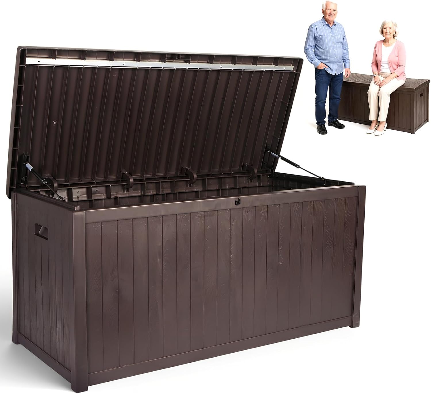 ETOYA Extra Wide Deck Box with Seat, Large Lockable Outdoor Storage Bench, Waterproof Resin Patio Container for Furniture Cushions, Garden Tools Organization