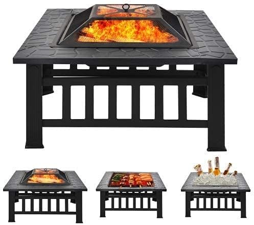 Iron Fire Pits with Poker for Garden,Hexagonal Shaped Metal Fire Pit Garden Stove with Spark Screen and Fireplace Cover for Outdoor Patio Backyard Camping Poolside