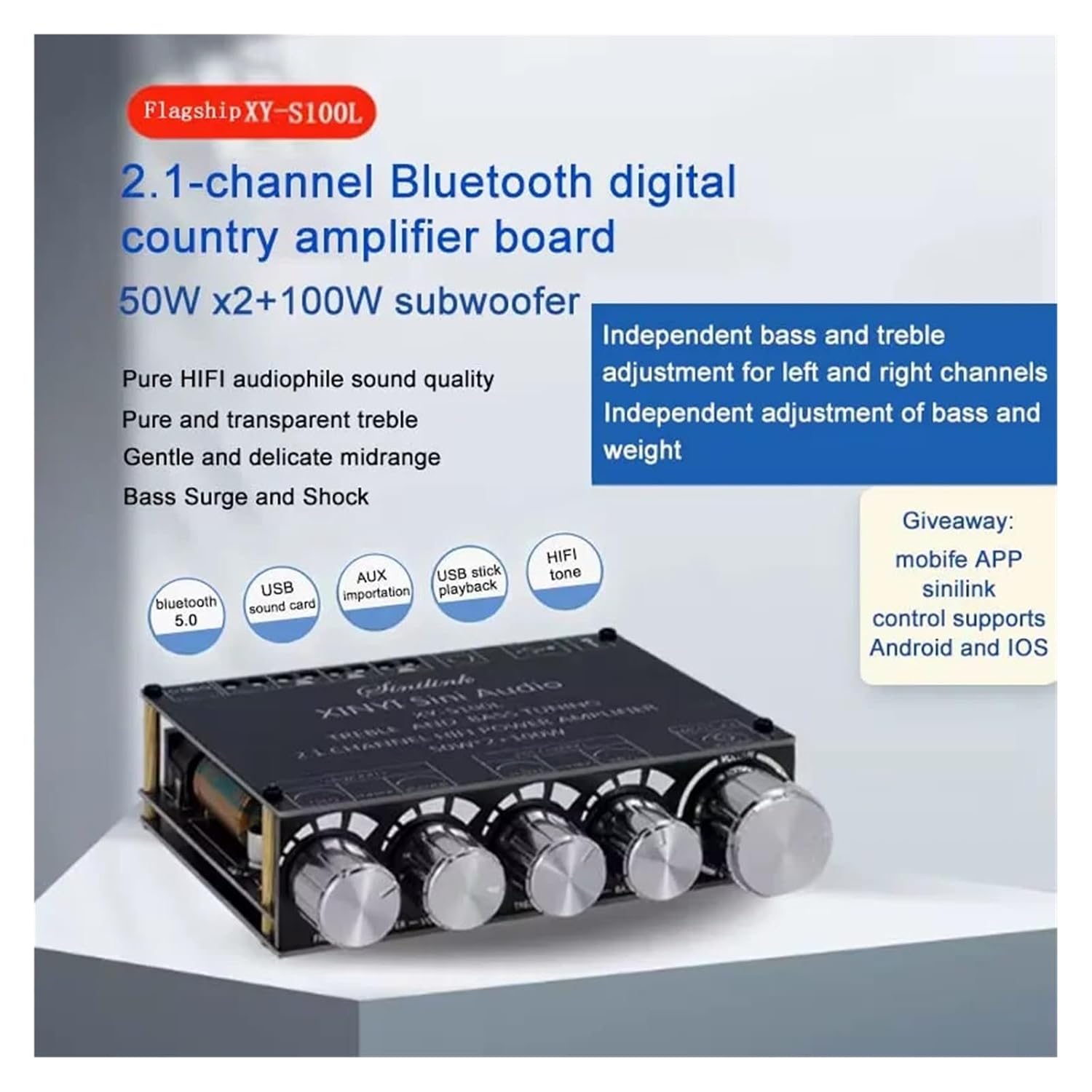 Generic Compatible for TPA3116D2 2.1 Channel Bluetooth 5.0 Power Amplifier Module - 50W*2 + 100W Subwoofer for XY-S100L S100H HiFi Sound Systems