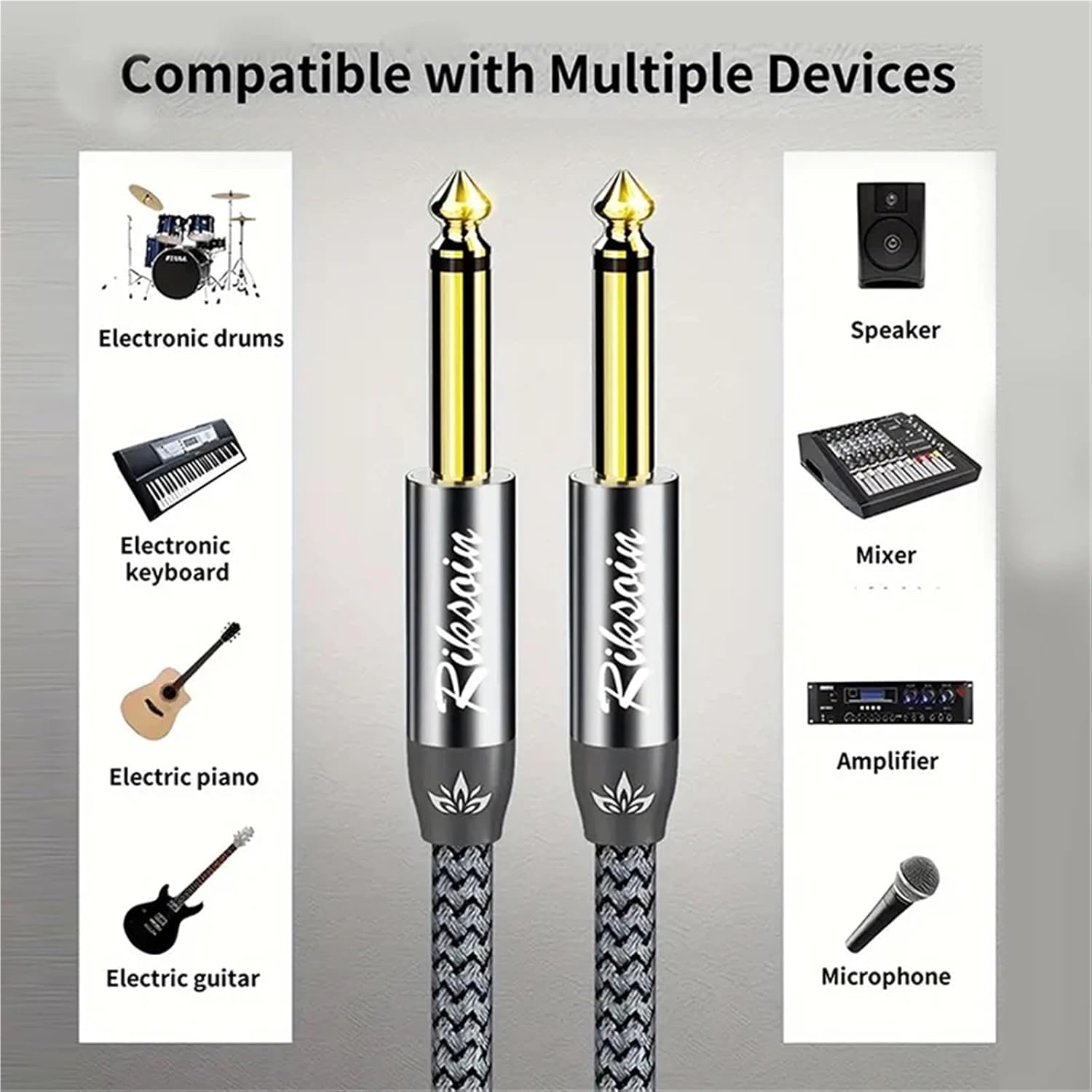 1/4 Inch Cord 6.35mm Mono Jack TS Speaker Cable 6.35 TS Guitar Instrument Cable for Guitar Electronic Drum Amplifier Audio Mixer(0.6m)