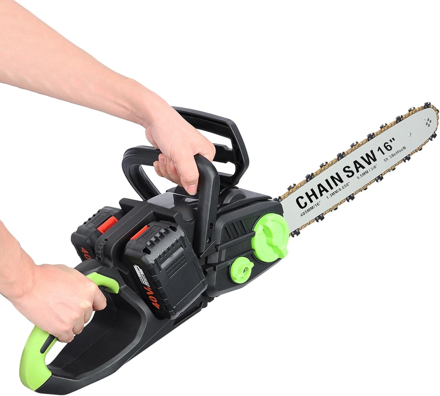 16 Inch Cordless Electric Chainsaw, 42v Brushless Battery Powered Chain Saw with 2 X 4ah Batteries, Auto-Lubrication Chain Saw for Wood Cutting Logging Tree Trimming Black & Green