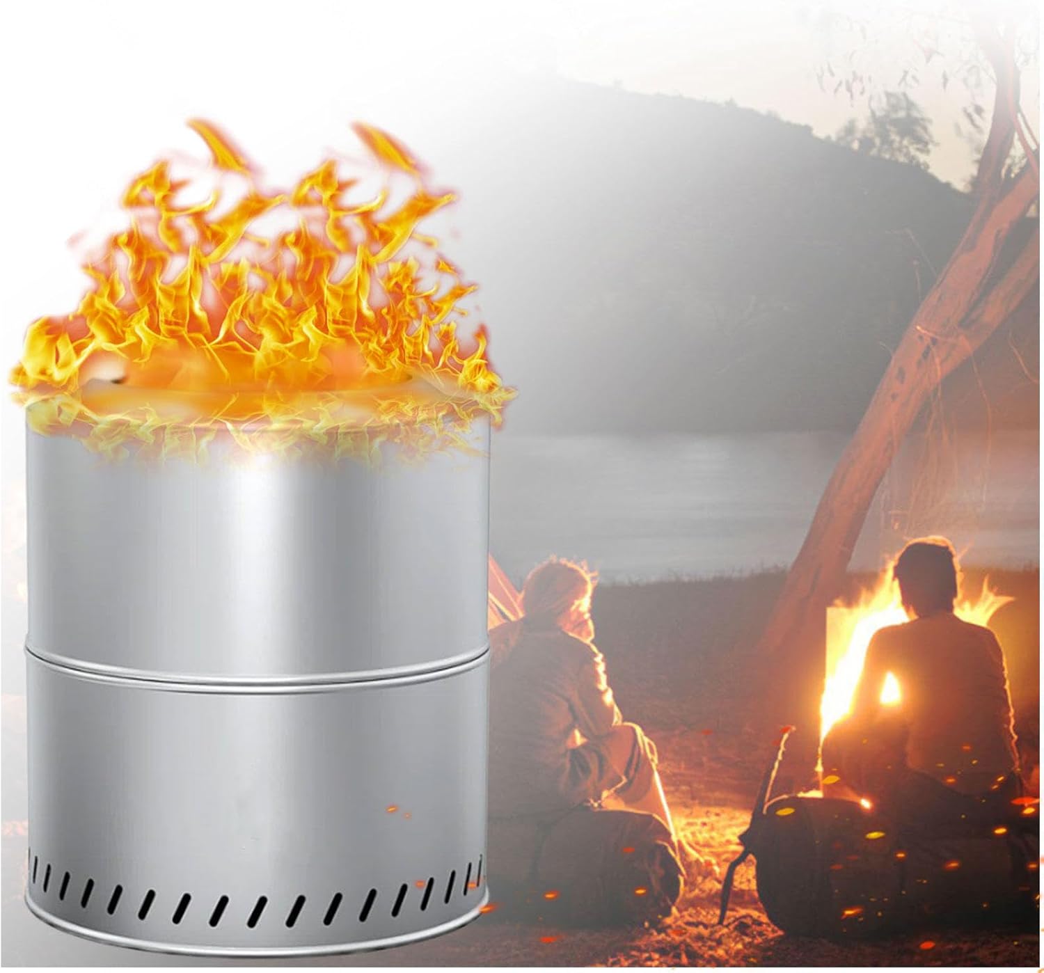 15 Inch Smokeless Fire Pit for Outside Extra Large Smokeless Fire Pit,Durable Stainless Steel for Wood Burning Smokeless Instant Fire Pit for Patio Garden,Camping,Backyard