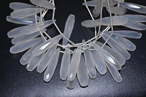 29-30mm 10 pcs-finest natural chalcedony- natural untreated chalcedony faceted elongated drops shape briolette beads strand