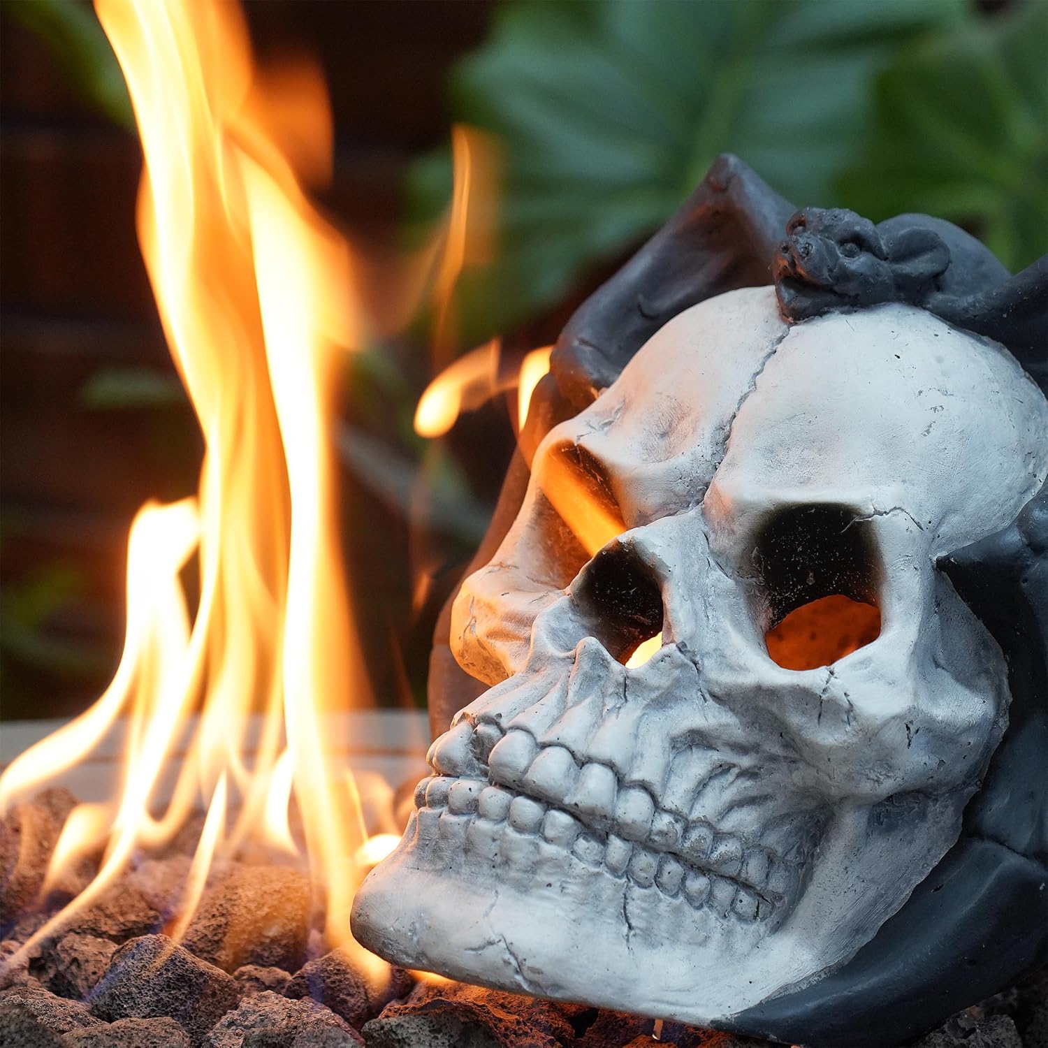 Fire Pit Demon Skull Gas Log for Ventless & Vent Free, Propane, Gel, Ethanol, Electric, Outdoor Fireplace and Fire Pit, Halloween Decor,1 Pack-Bat
