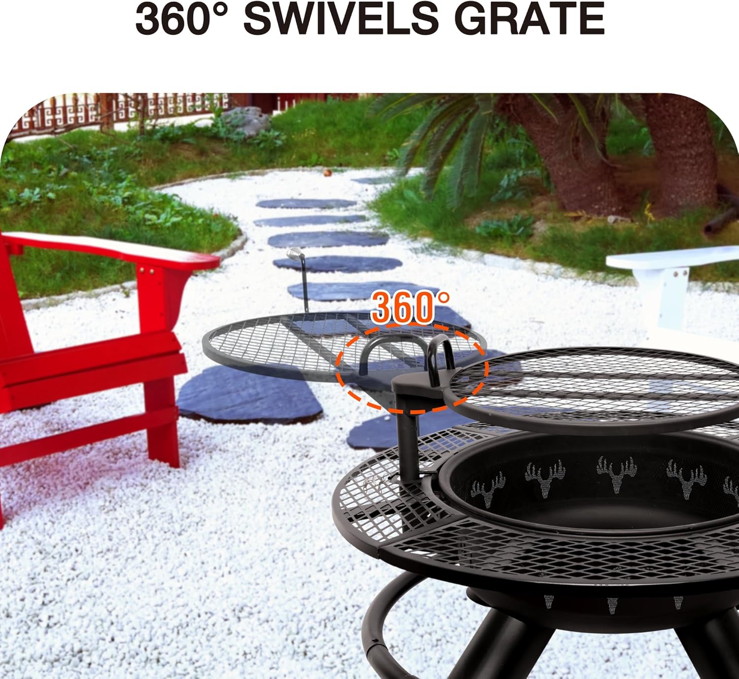 Bestier 47 inch Outdoor Fire Pit with Grill, Wood Burning Firepit,for Family Camping, Backyard, Bonfire Patio Picnic BBQ - Deer Head Style