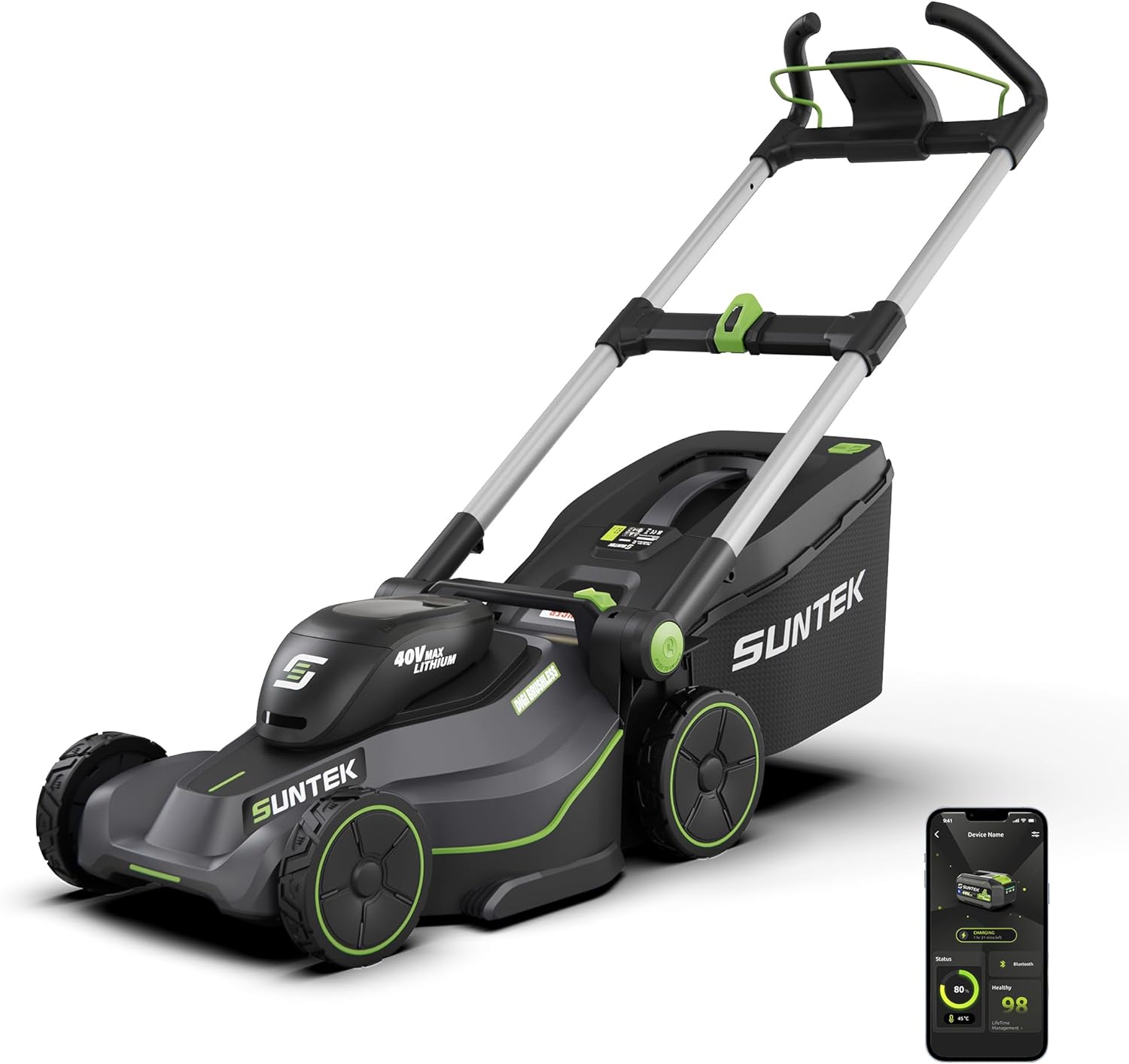 SUNTEK 40V 18-Inch Cordless Electric Lawn Mower, Digi-Brushless Walk-Behind Lawn Mowers, 4.0Ah Lithium-ion Battery and Rapid Charger Included, APP Compatible, SLM4417A