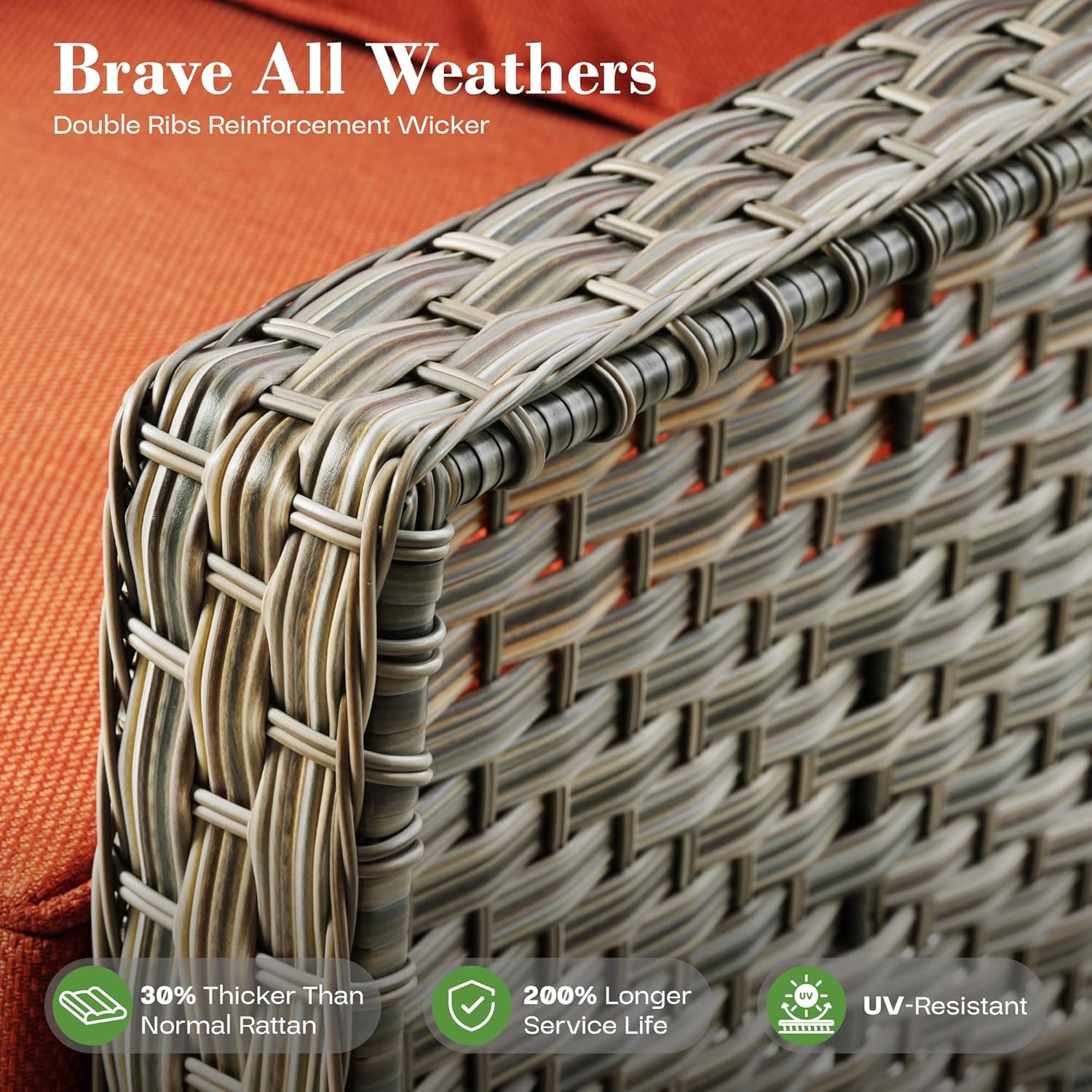 11 Pcs Patio Furniture with Fire Pit Table, Outdoor Rattan Wicker Conversation Set with Glowing Coffee Table, Comfy Sectional Sofa for Porch Balcony Backyard Pool, Orange