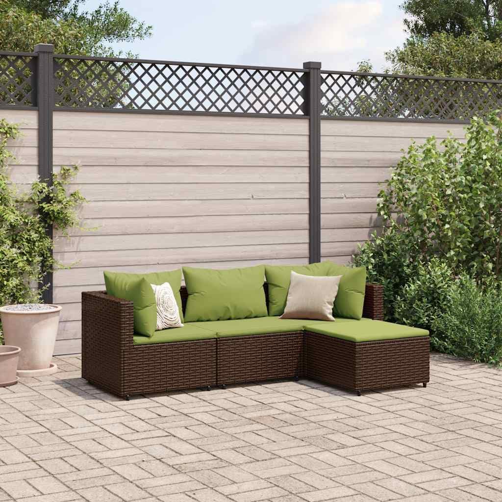 Patio Set 4 Piece Patio Lounge Set with Cushions Brown Poly Rattan