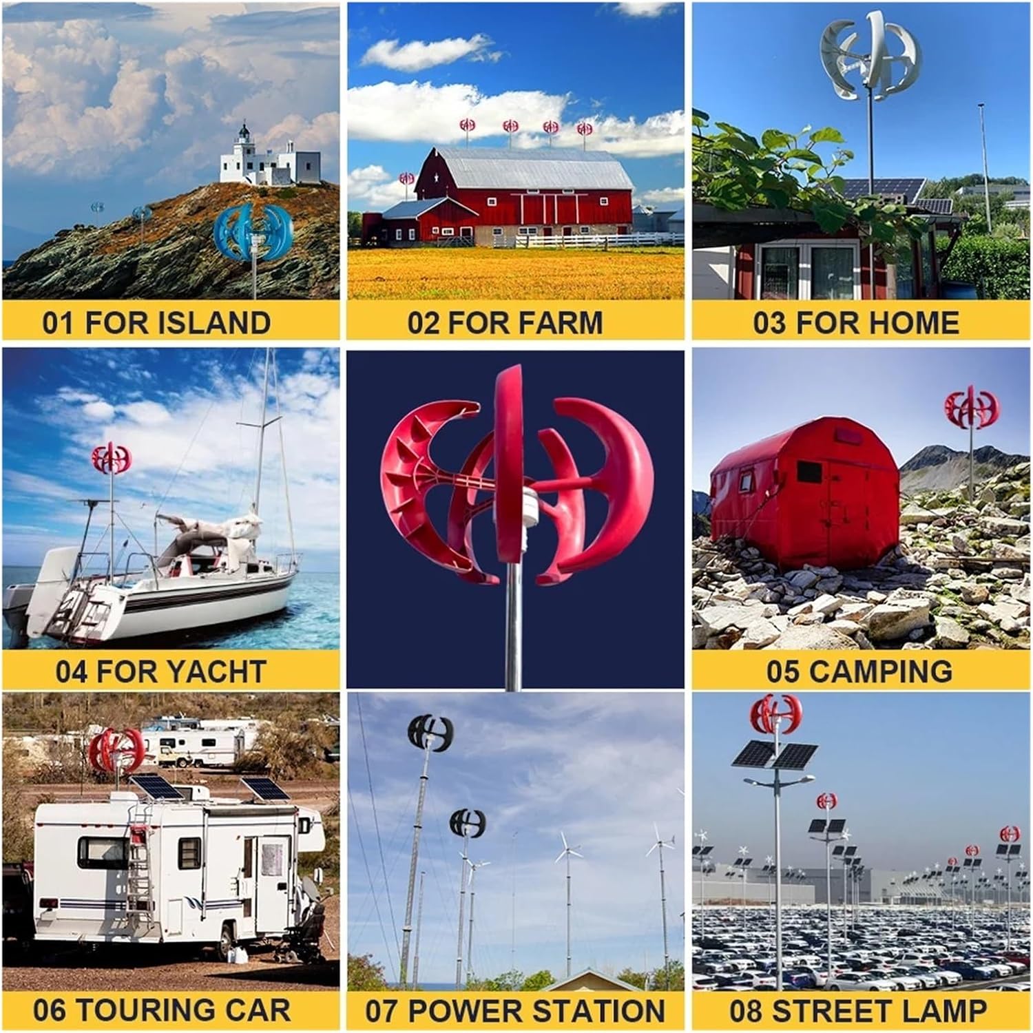 Lantern Wind Turbine 5 Blades 2000w 12v 24v with Mppt Hybrid Charge Controller Home Appliance Vertical Generator Low Starting Speed for Home(with MPPT Controller,12V_2000W)