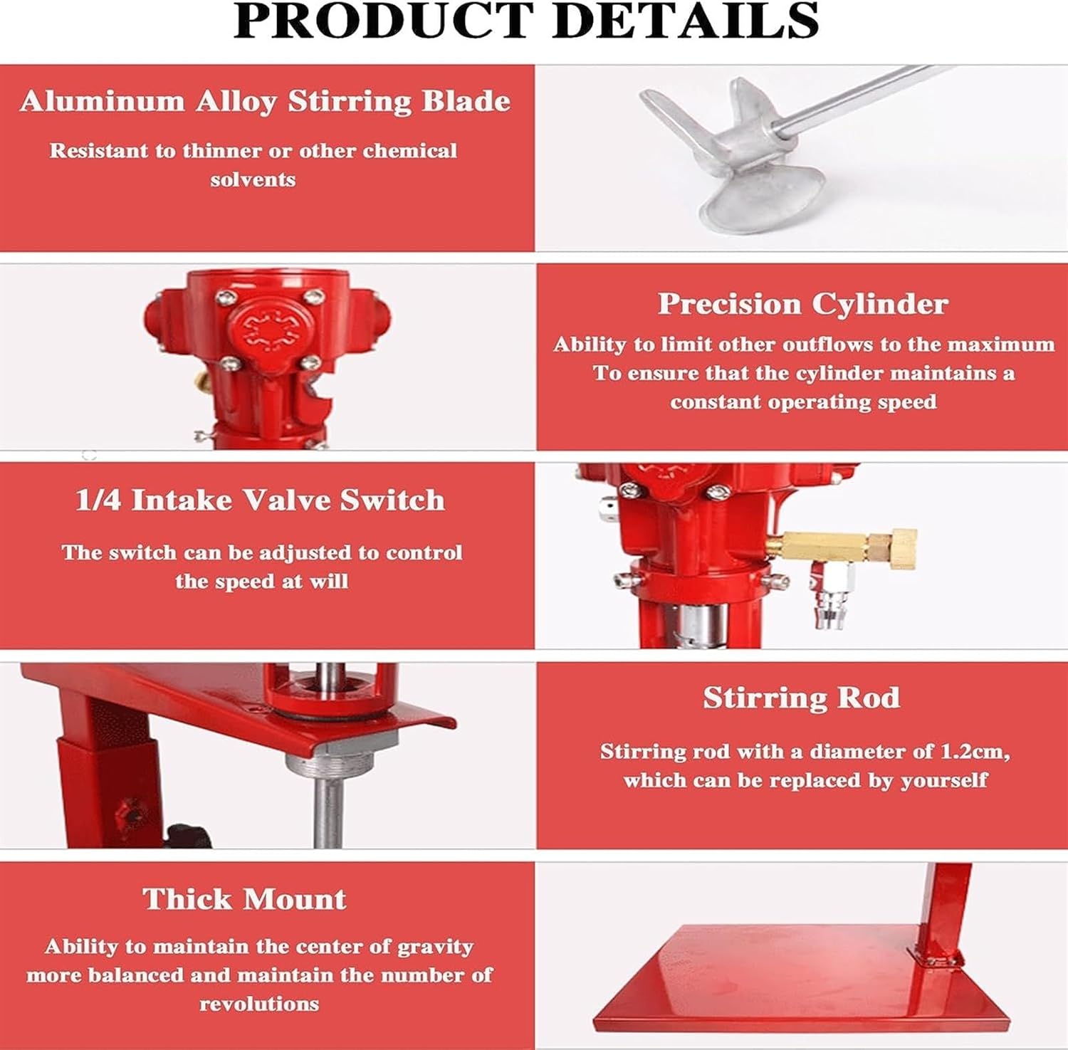 5 Gallon Pneumatic Paint Mixer Stirrer, Paint Stirring Machine with Stand, Desktop Air Agitator, 2600r/min, for Mixing Plaster/Paint/Mortar/Glue