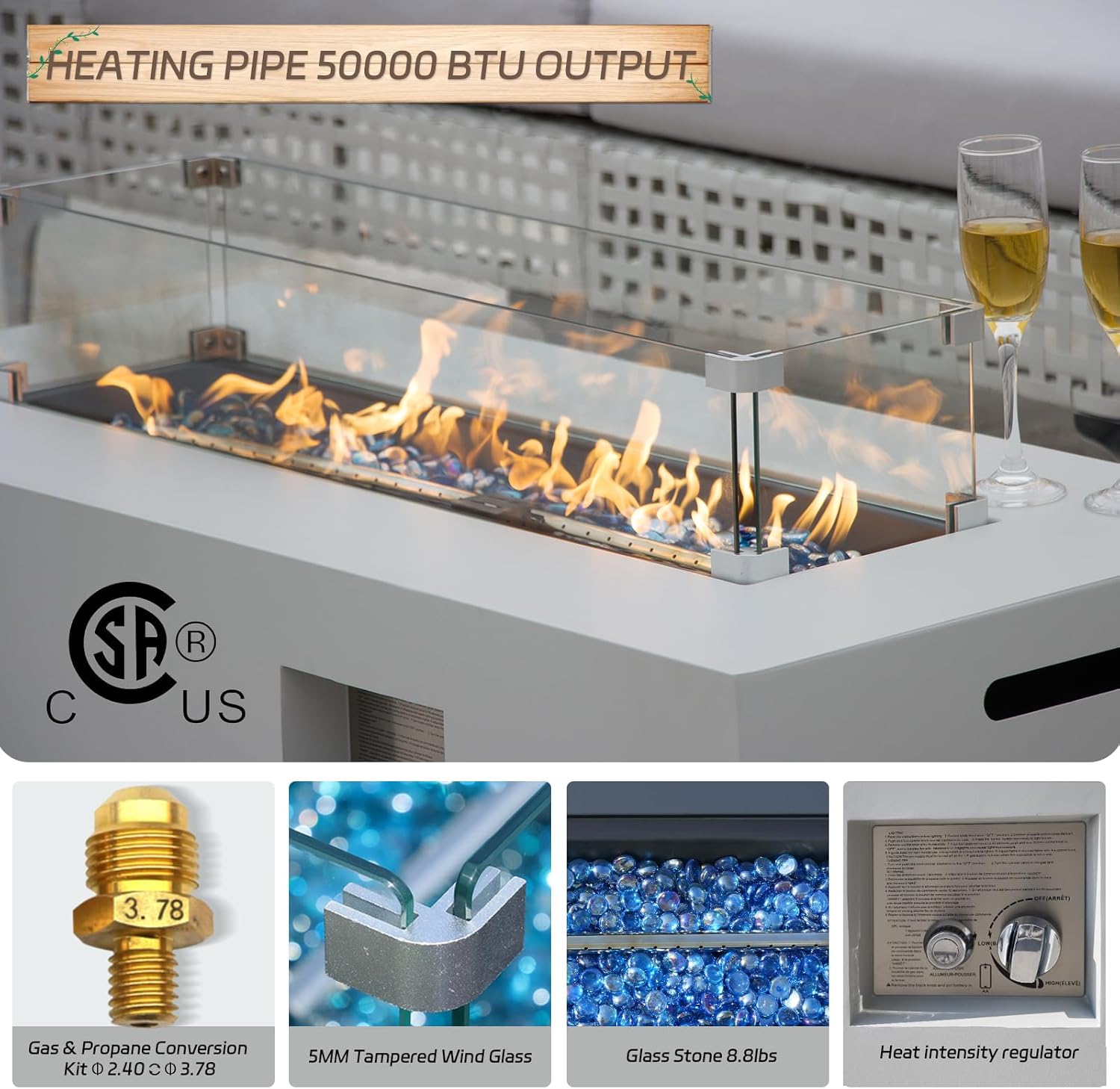 BULEXYARD Large Rectangle Outdoor Patio Propane Gas Fire Pit Table Set with Tank Table, 50,000 BTU 42