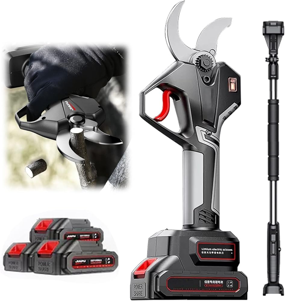 50mm Cordless Pruning Shears Electric pruners Electric Power Pruner Rechargable Batteries, Reach Extension Pole (2 X 2AH 21V Lithium