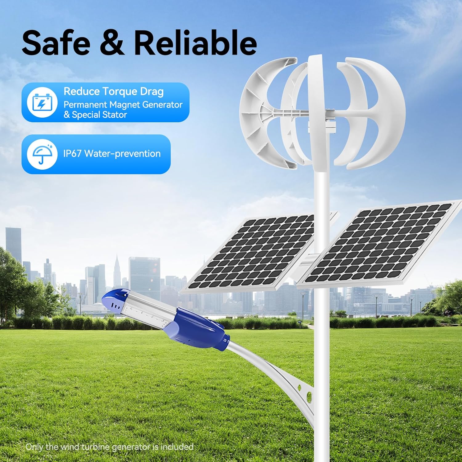 600W Wind Turbine Generator with 5 Blades - Lantern Shape, 6.56ft/s Start-up Speed, for Home, Boat & Solar Wind Hybrid Systems