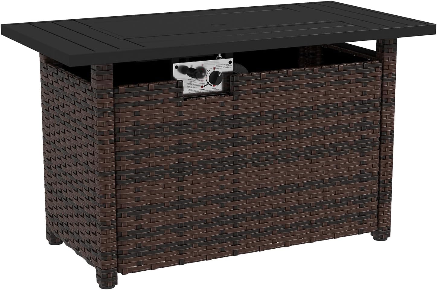 44IN Brown Wicker Gas Fire Pit Table with Side Door, Propane Powered, 50000 Btu Heat Output