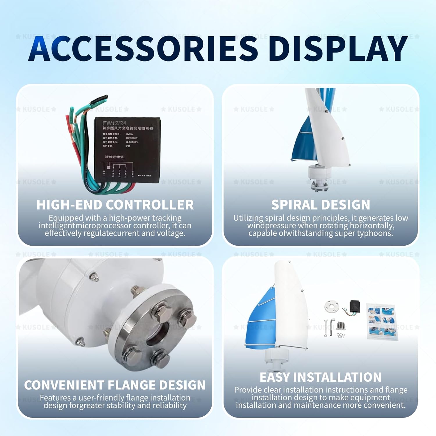 Vertical Wind Turbine, Small Magnetic levitation Windmill Generator, Wind Turbine and Pole with Controller, Used for Street Light Monitoring Power Supply Supplement blueandwhite-24V