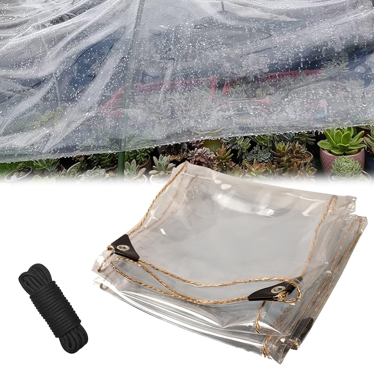 Clear Tarp Heavy Duty Waterproof PVC Tarpaulin, 10×13/16 Ft, Clear Awning Canopy Patio Tent Enclosure, Tear Resistant Tarps, for Greenhouse Plant Cover, Opening Storage Garden Furniture