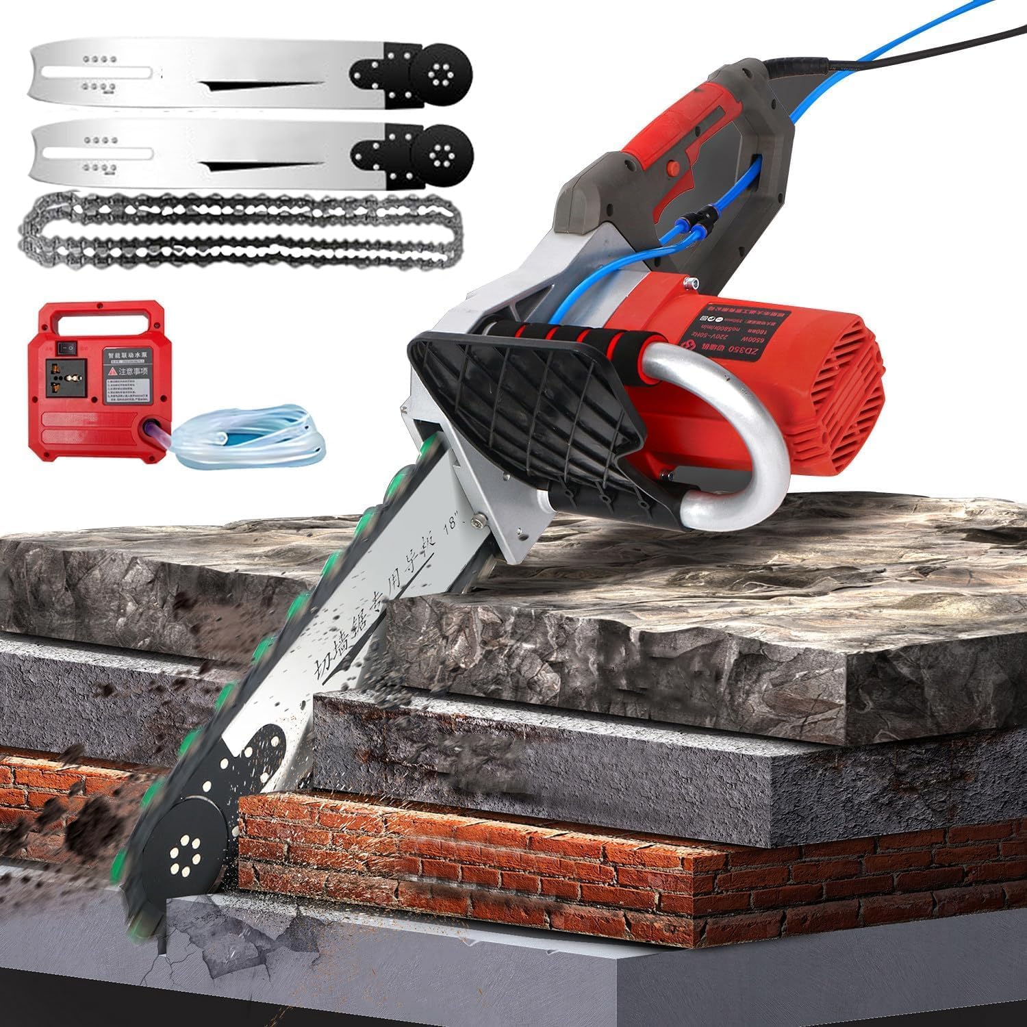High Power 5800W/6500W Electric Saw Concrete Cutter - Chainsaws Diamond Chain, Water Fed Dust Removal, Great for Fence Posts & Stone Slab Cutting