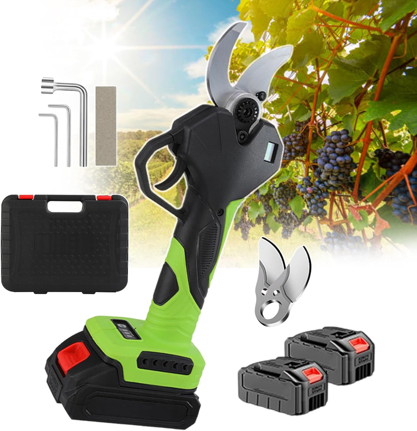 Electric Pruning Shears for Gardening - Cordless Handheld Scissors, with Spare Battery & Replacement Blades, 35 Mm Cutting Diameter, for Fruit Trees/Flowerbed