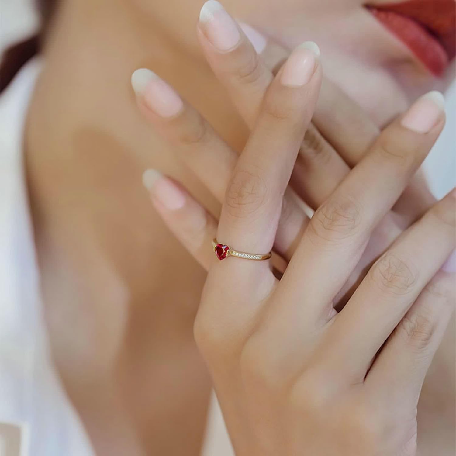 Promise Ring Heart, Wedding Bands Womens Ruby Jewelry 18K Yellow Gold with Diamond for Fiancée