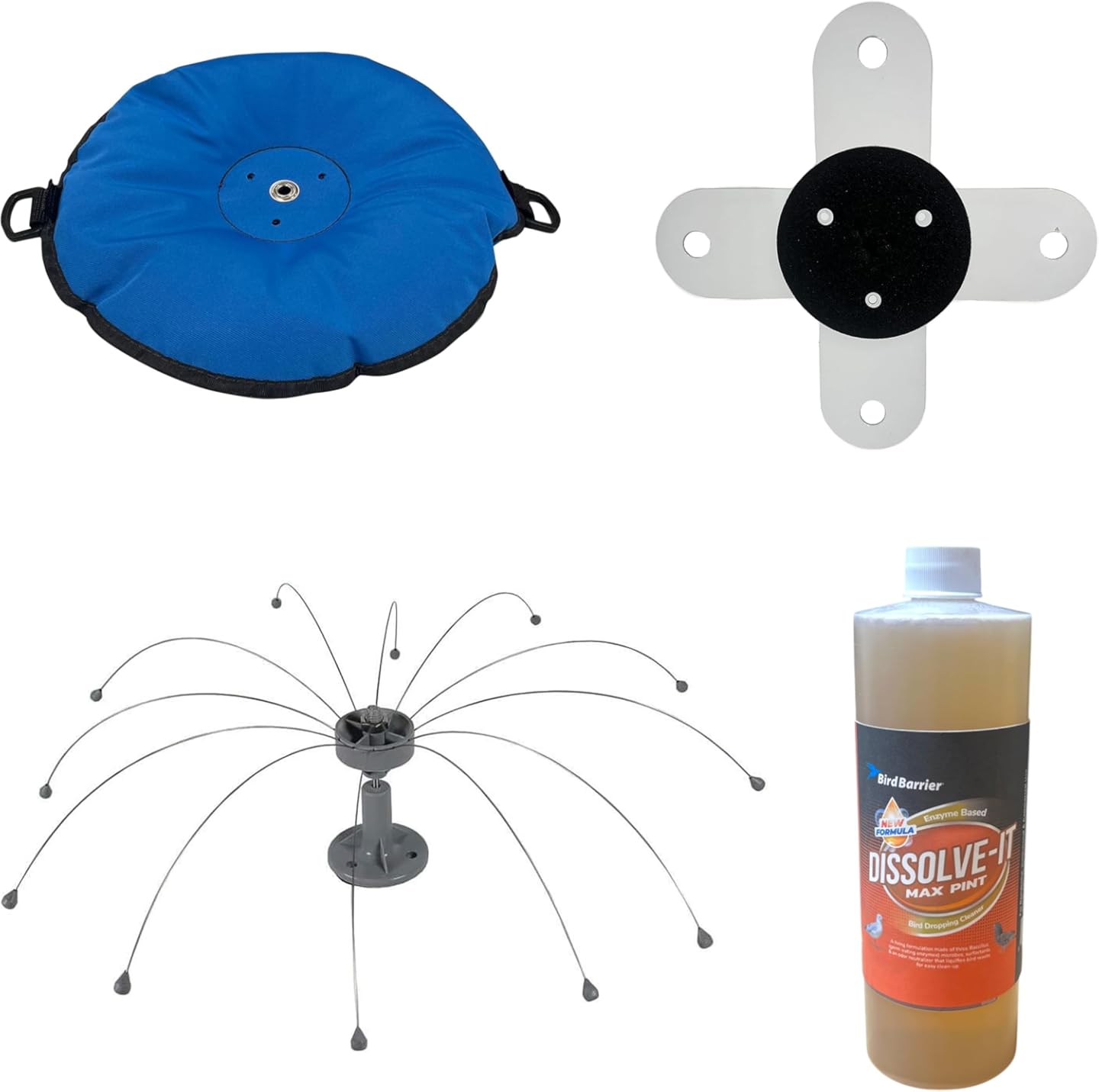 Daddi Long Legs Boaters Bundle - 2-Ft Bird Deterrent + Dissolve-It Enzyme Cleaner + Sandbag Base + Boat Base - Complete Bird Control for Boats, Docks, and Marinas