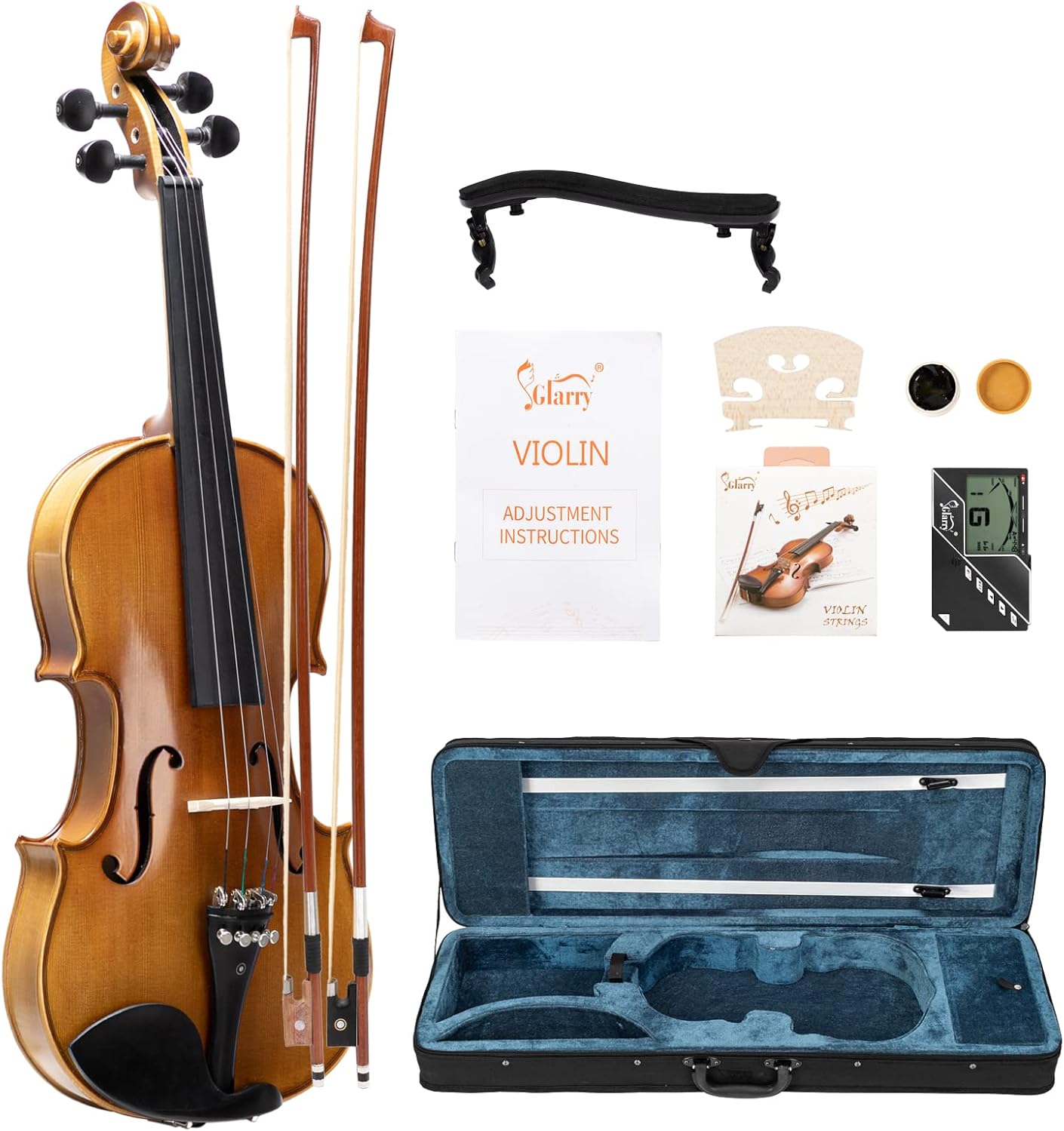 GLARRY Violin 4/4 Full Set for Kids - Solidwood Fiddle with Tuner Bow Case Shoulder Rest, Including Acoustic Violin Strings for Beginners Adults (Matte Yellow)