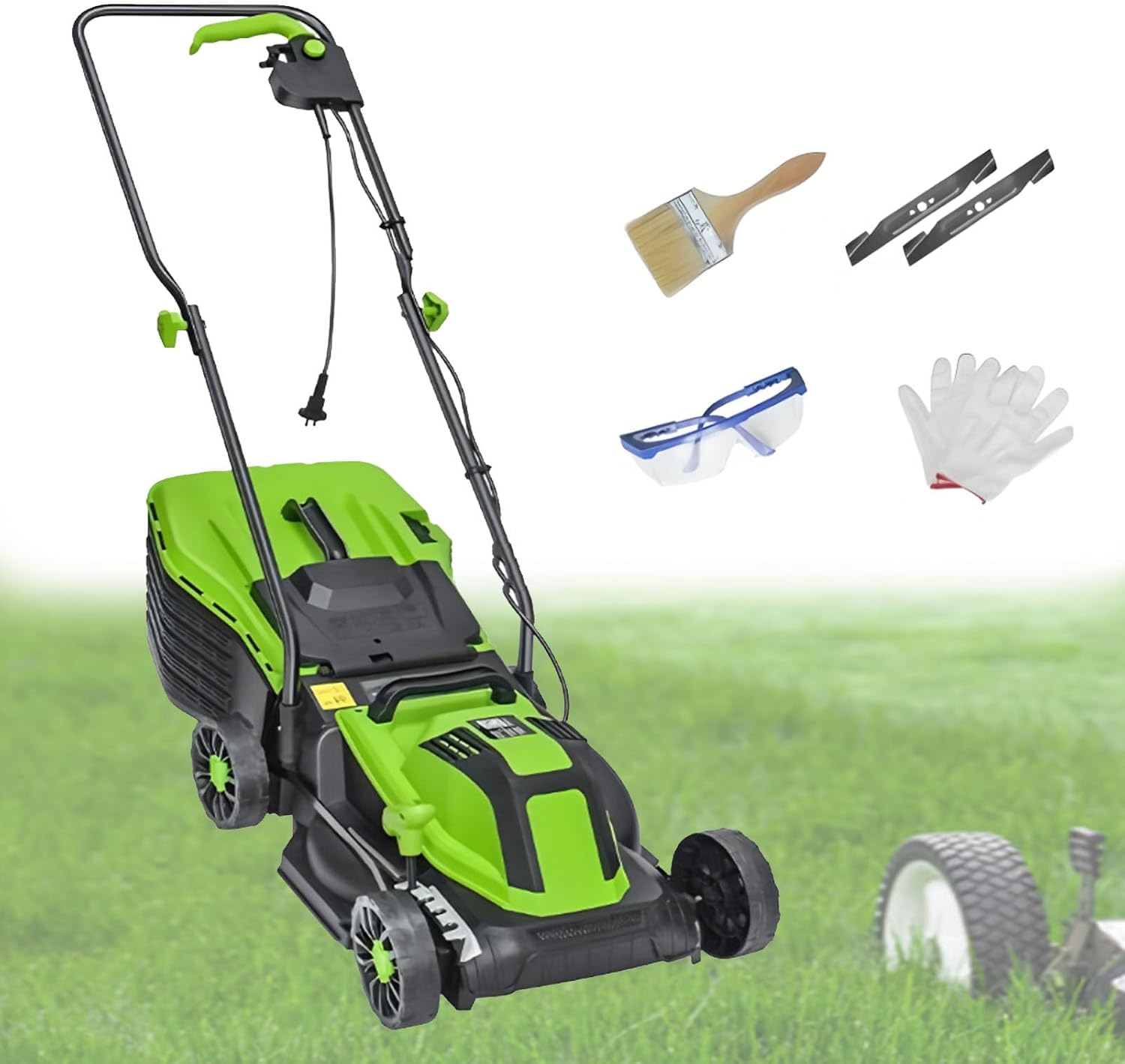 Lawn Mower, Electric Corded Push Lawn Mower, 3-Position Height Adjustment with Grass Catcher, Quick-Fold, for Garden Yard 2100W/32CM-Cord55M