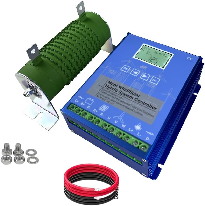 Wind Solar Hybrid Charge Controller,3000W12V/24V/48V Off Grid MPPT Wind Turbine Solar Charge Controller Hybrid Controller 2000W Wind and 1000W Solar Panel
