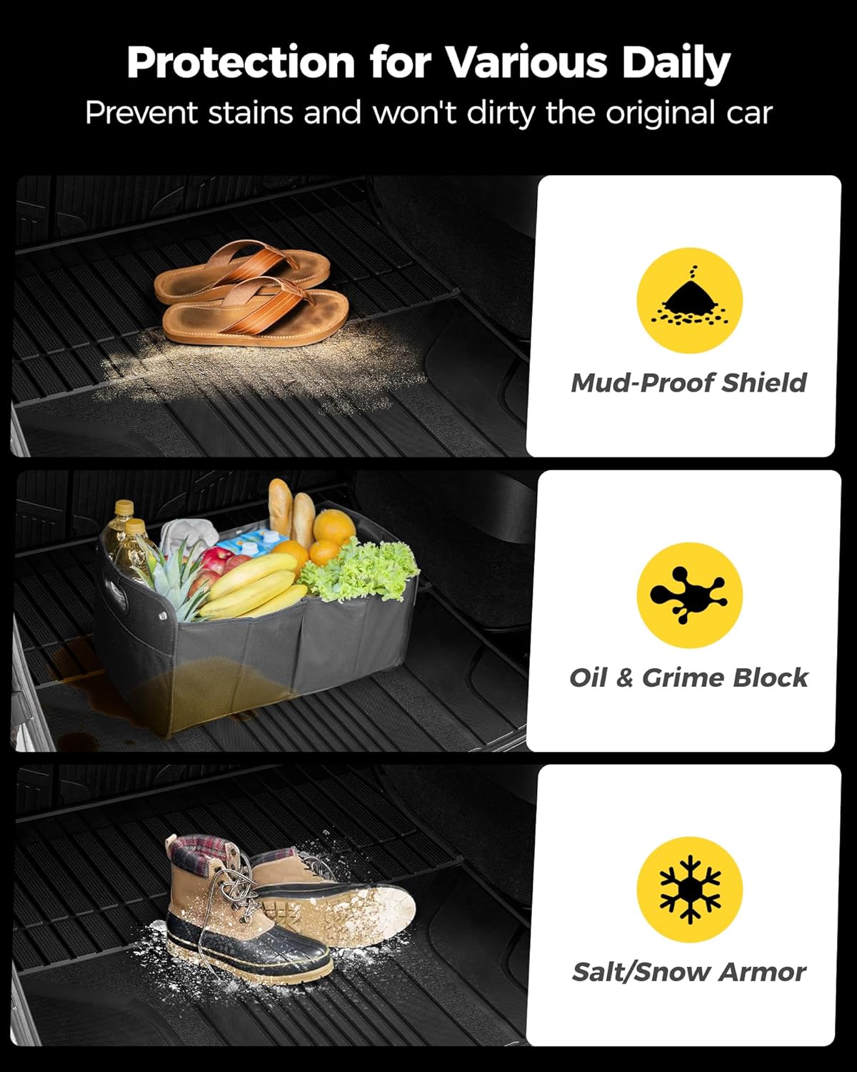 3W Cargo Mat for 2022-2025 Jeep Grand Cherokee Accessories, Full Coverage All Weather Trunk Cargo Liner with Backrest Protectors (Include 4xe Not for L or WK), Black