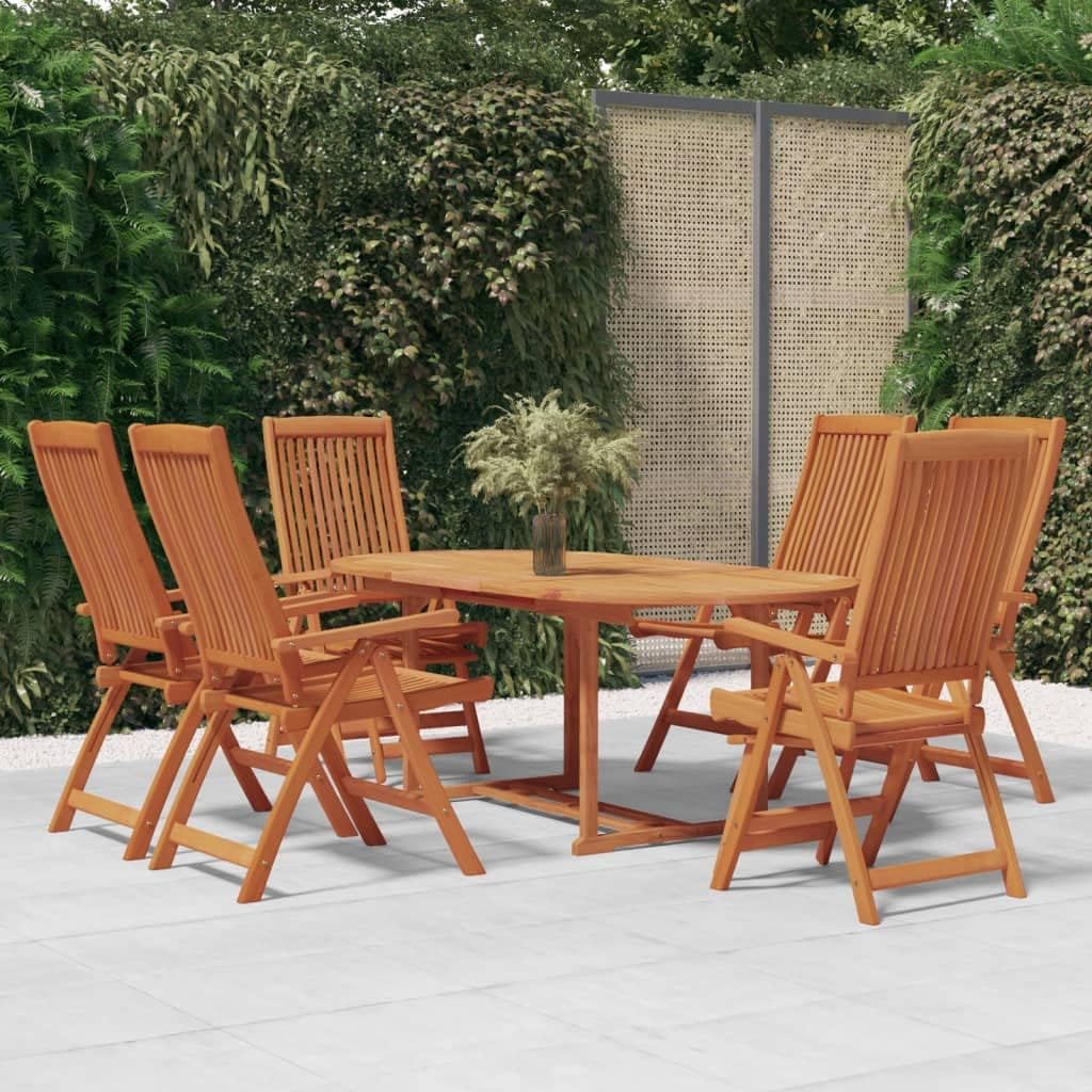 Furniture Sets 7 Piece Patio Dining Set Solid Wood Eucalyptus,Rustic Wooden Garden Dining Set: Extendable Table and Reclining Chairs for Outdoor Relaxation Garden Conversation Sets