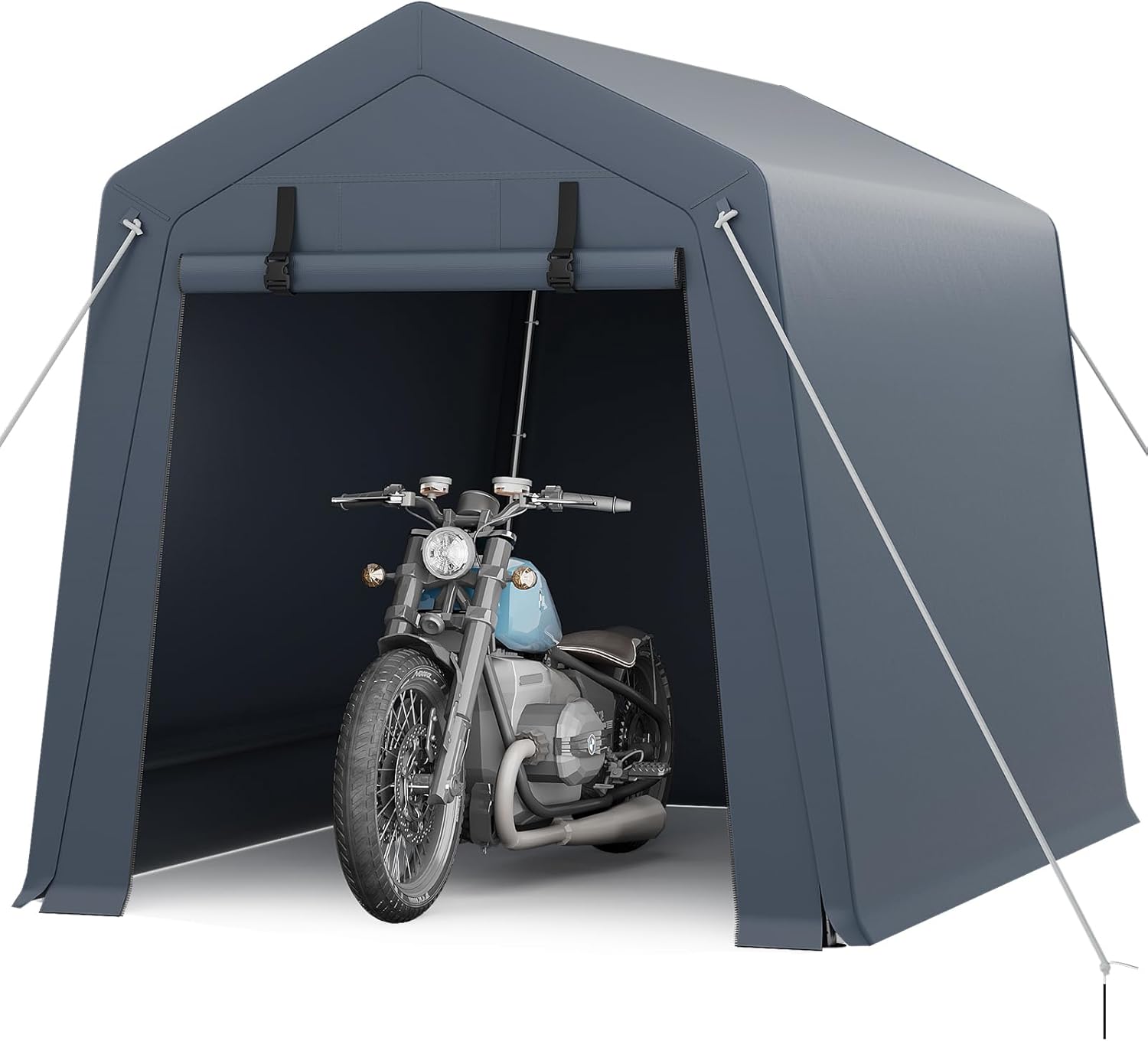 GarveeLife 6x8 ft Portable Outdoor Storage Shed with Roll-Up Zipper Door & Vent, 240G Heavy-Duty Shelter Waterproof PE Tarp, UV-Resistant Carport for Motorcycle, Firewood, Tools -Gray