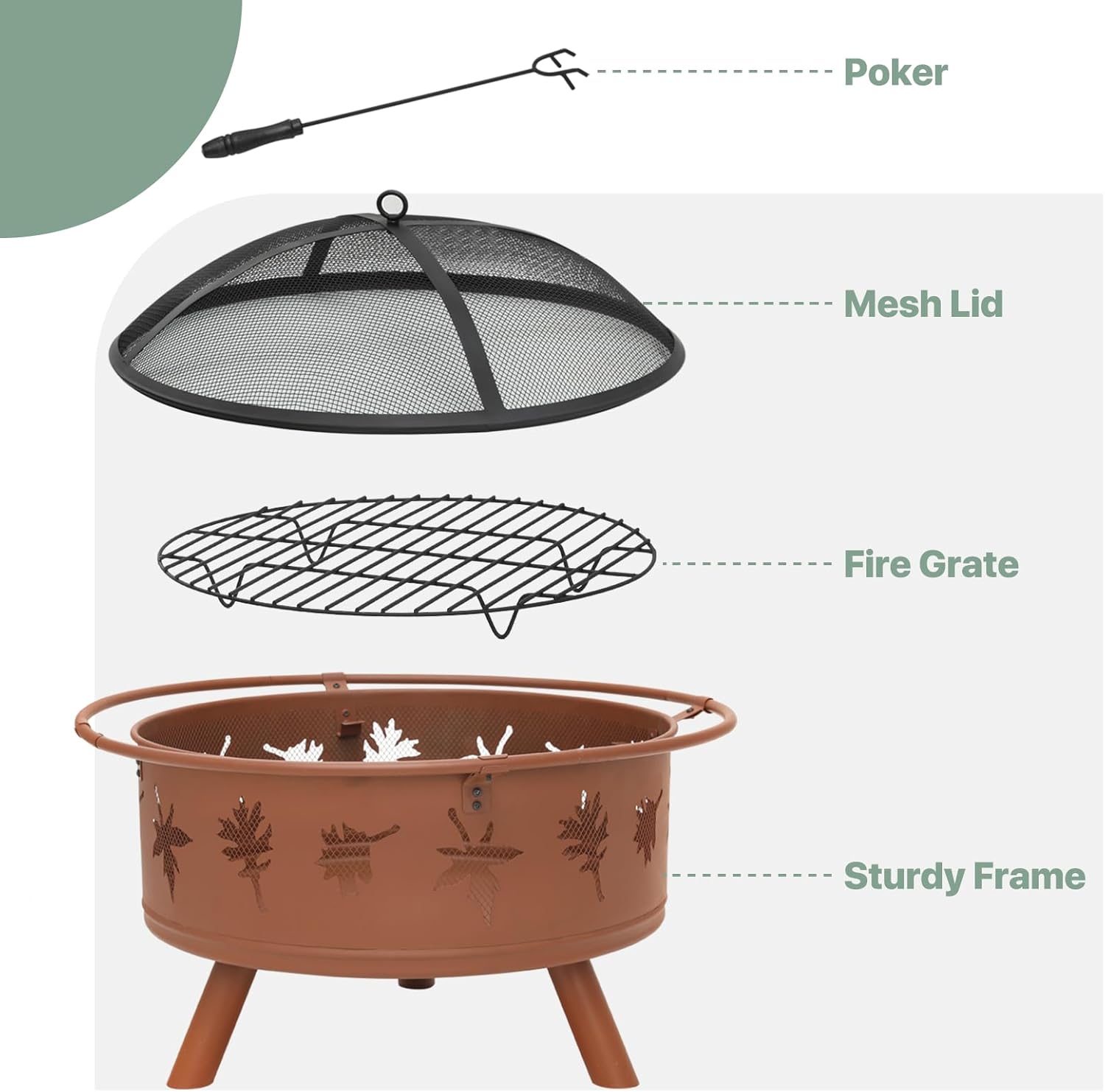 Outdoor Fire Pit with Leaf Cutout Pattern Design, 32