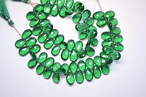5 beads 9x14mm tsavorite green quartz faceted pear briolette beads