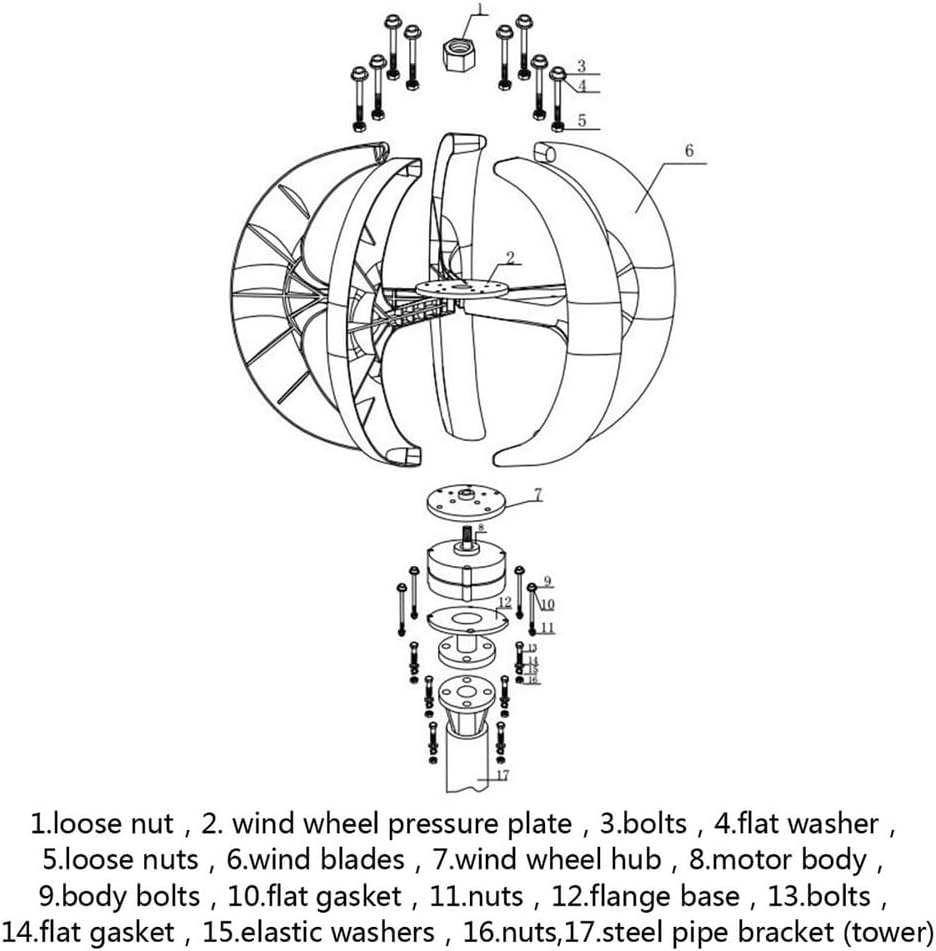 12v,14000W Vertical Wind Turbine Generator, 12V-220V 5 Blade Maglev Wind Turbine for Power Supply 3-Phase AC Permanent Magnet