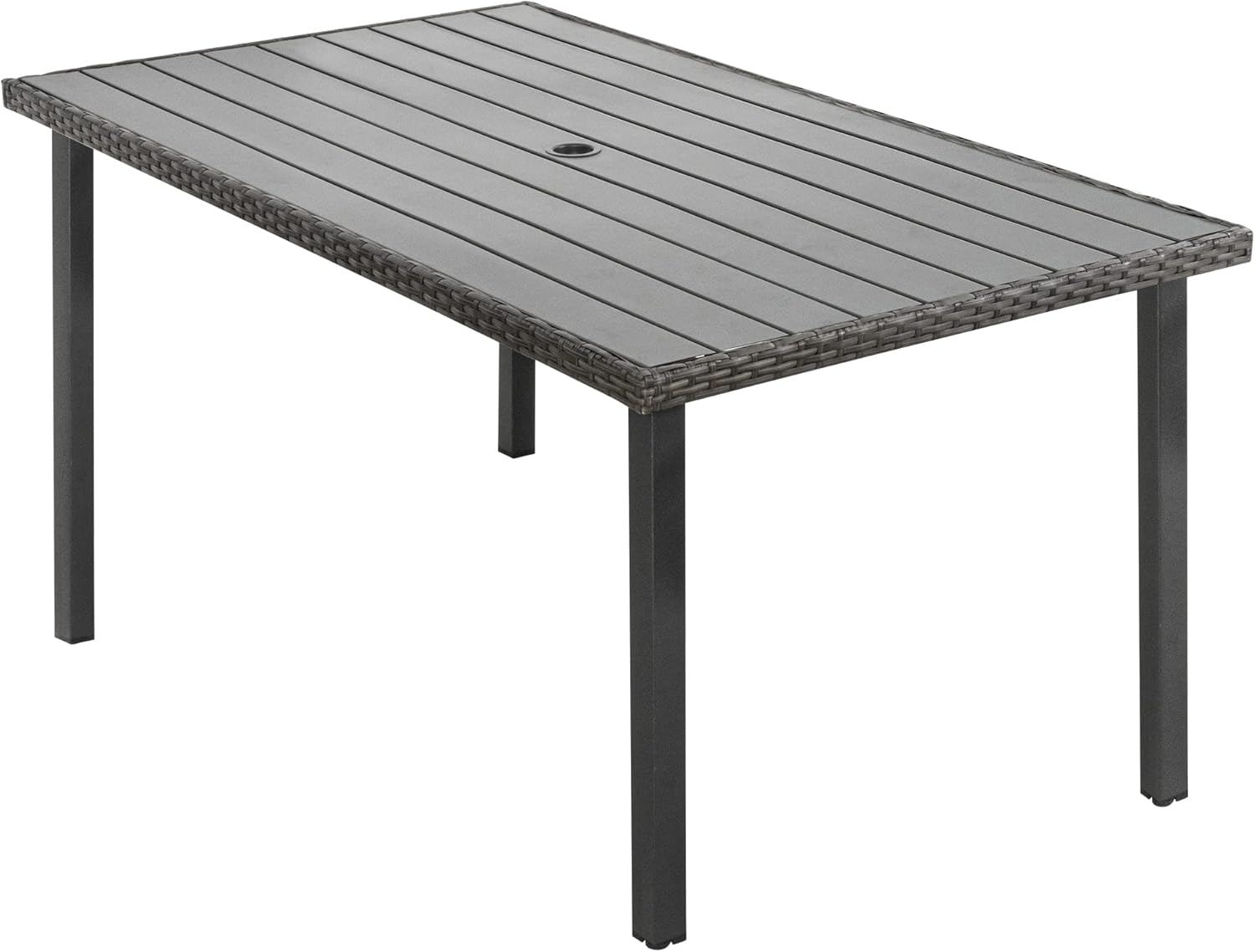 HAPPATIO Patio-Dining-Table-Outdoor-Furniture for 6, Patio Furniture Size 60 x 35 x 28.5, with Umbrella Hole Dia 2
