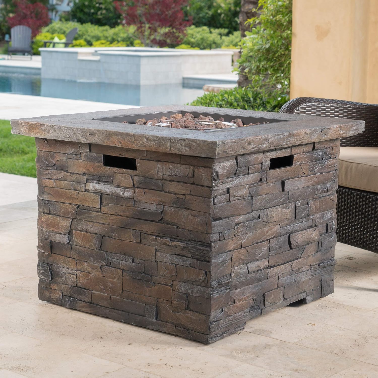 Outdoor Square Fire Pit, Natural Stone (Grey Stone/Square)