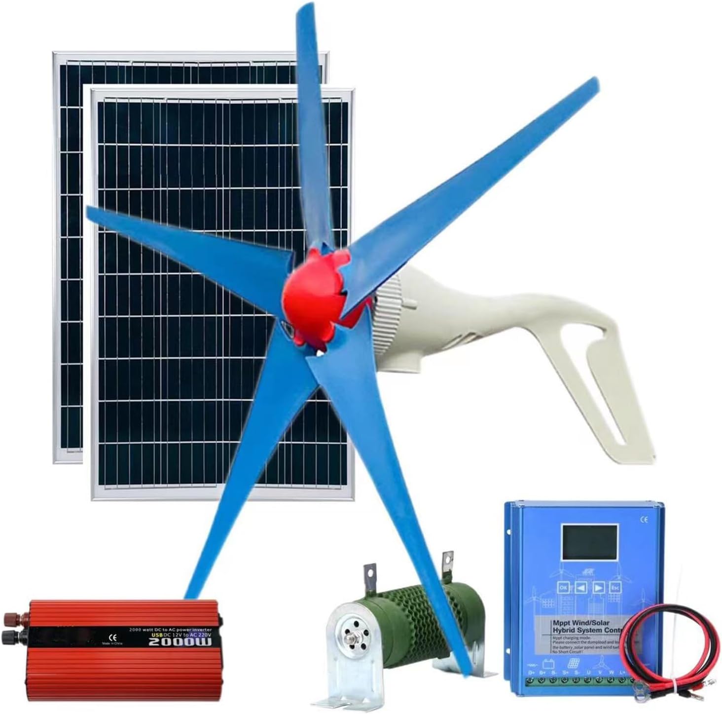 3200W Wind Turbine Generator Set 1000W 12V 24V Wind Turbine + Wind And Solar Hybrid Controller + 2000W Inverter + 100W *2 Solar Panel Windmill Generator Household Marine Street Light ( Color : 12V )