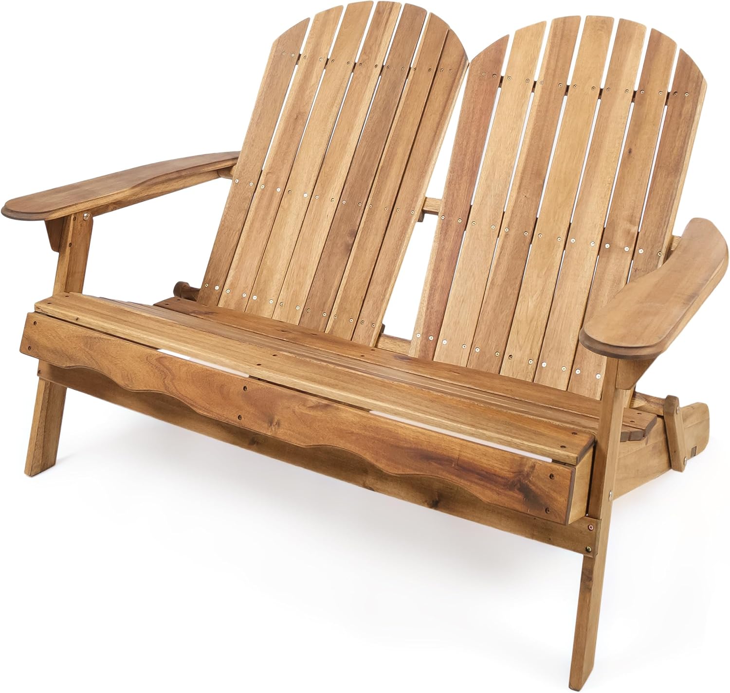 Adirondack Outdoor Chairs - Outdoor Loveseat with Slat-Backed, Wooden Patio Chairs with Wood Frame and Armrest for Fire Pit, Backyard, Garden, Poolside
