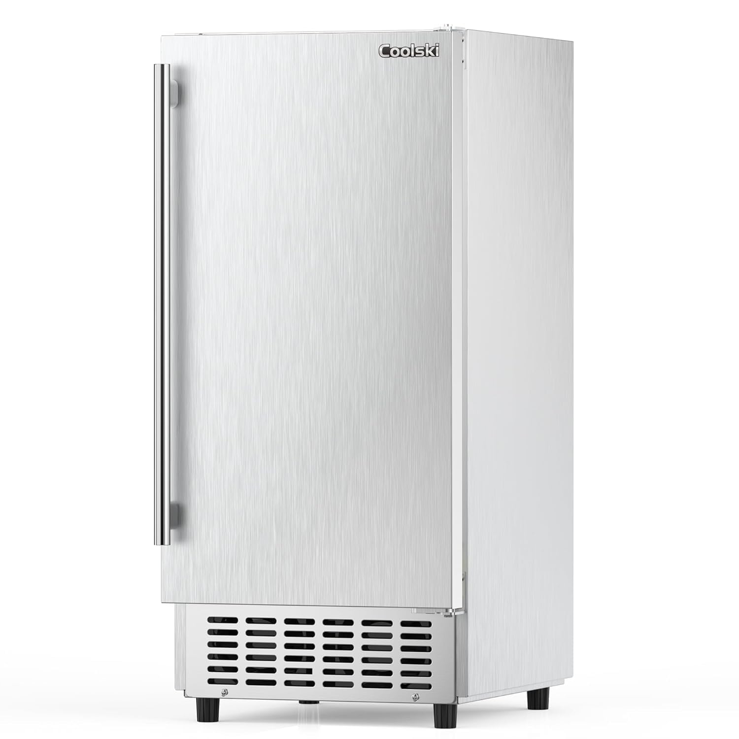 Coolski Commercial Under Counter Ice Maker Machine 80 Lbs/Day, Stainless Steel Built-in Freestanding Ice Maker for Outdoor, 30 Lbs Storage, Self Cleaning, Thicknesses Adjustable
