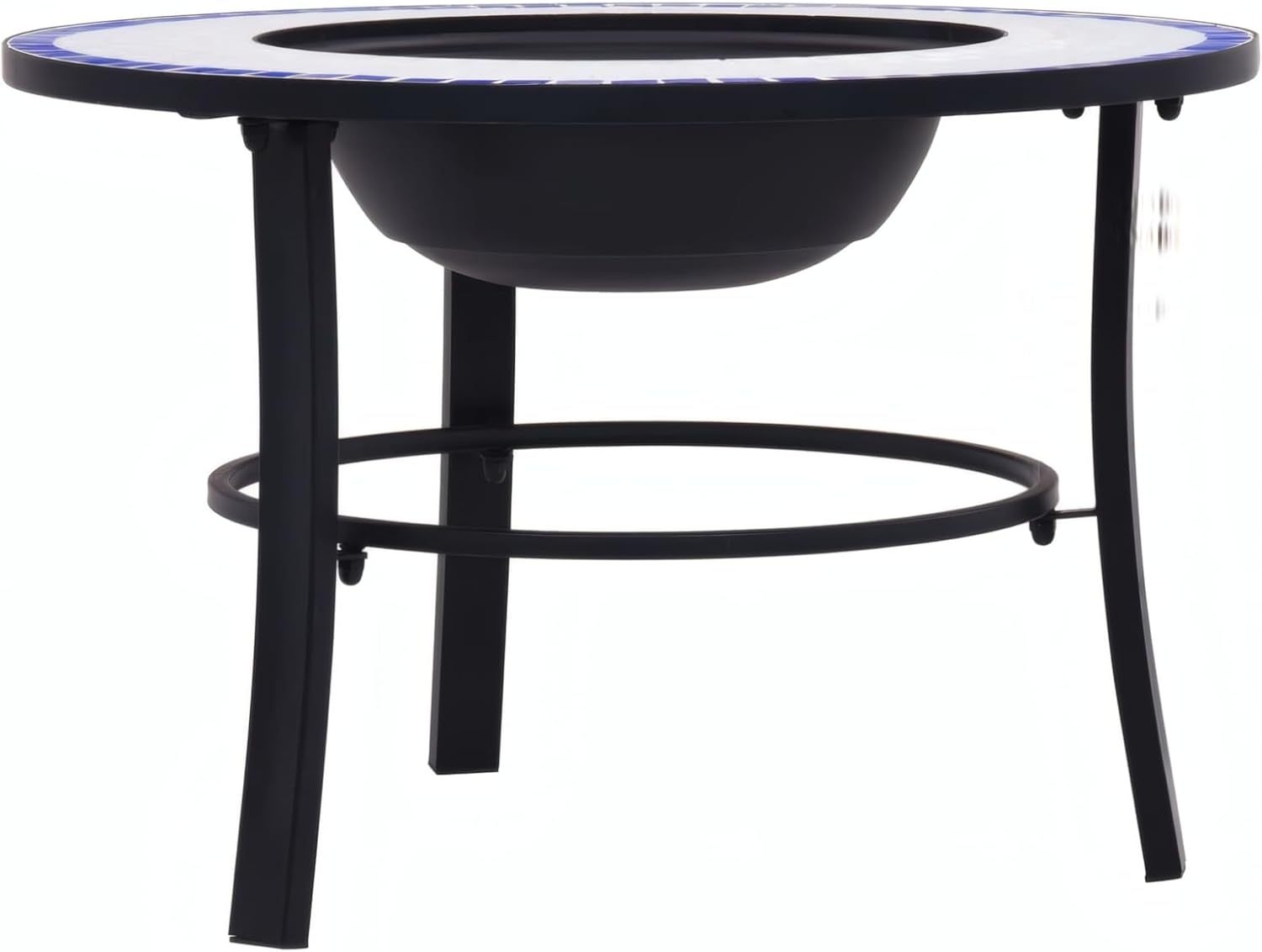 Penau Mosaic Ceramic Fire Pit Bowl, Outdoor Round Firepit with Three Leg Steel Stand, Blue and White Mosaic Tabletop Surround, Includes Fire Grid, 26.8 x 26.8 x 17.7 Inchs